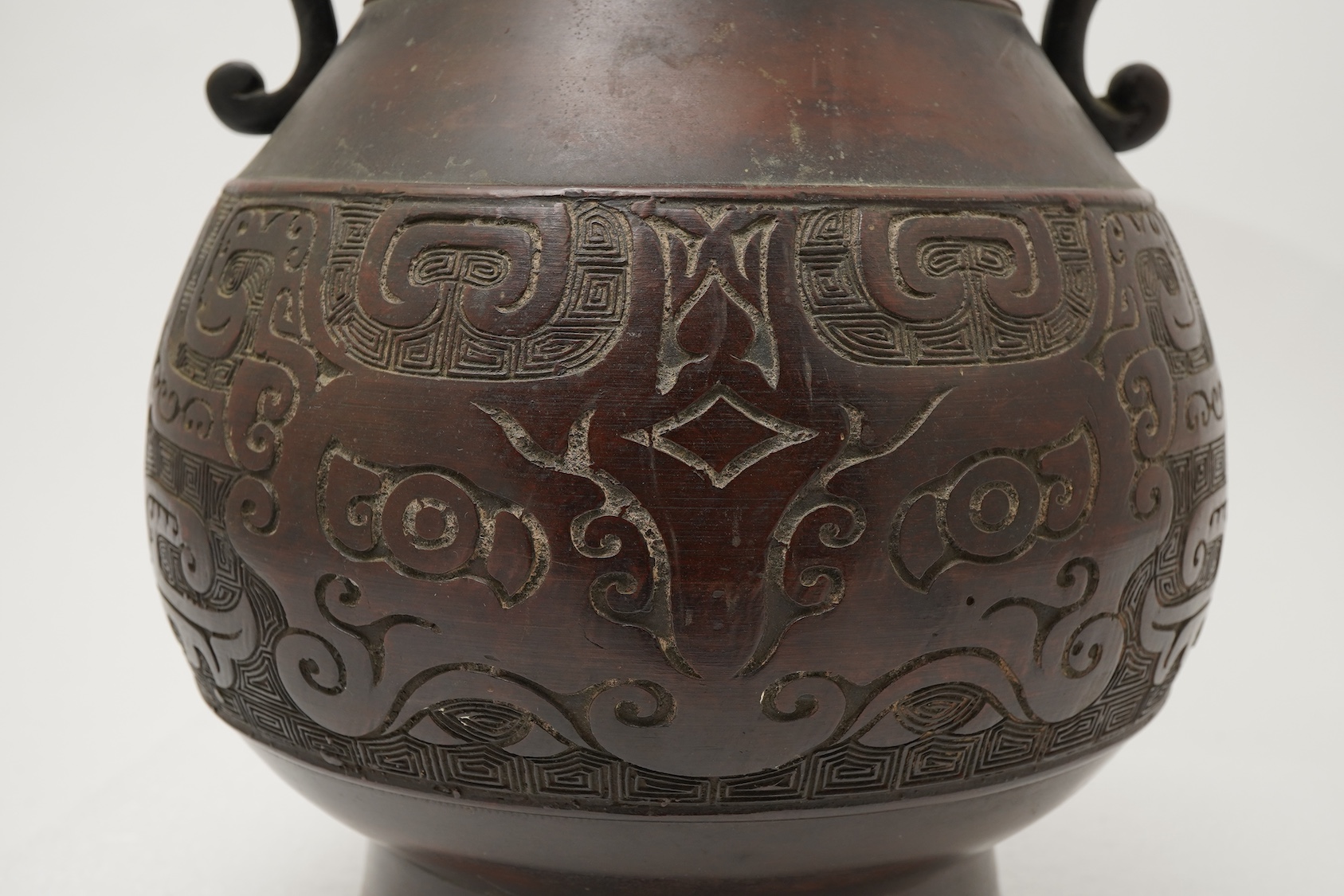 A Chinese archaistic bronze vase, hu, 19th century
